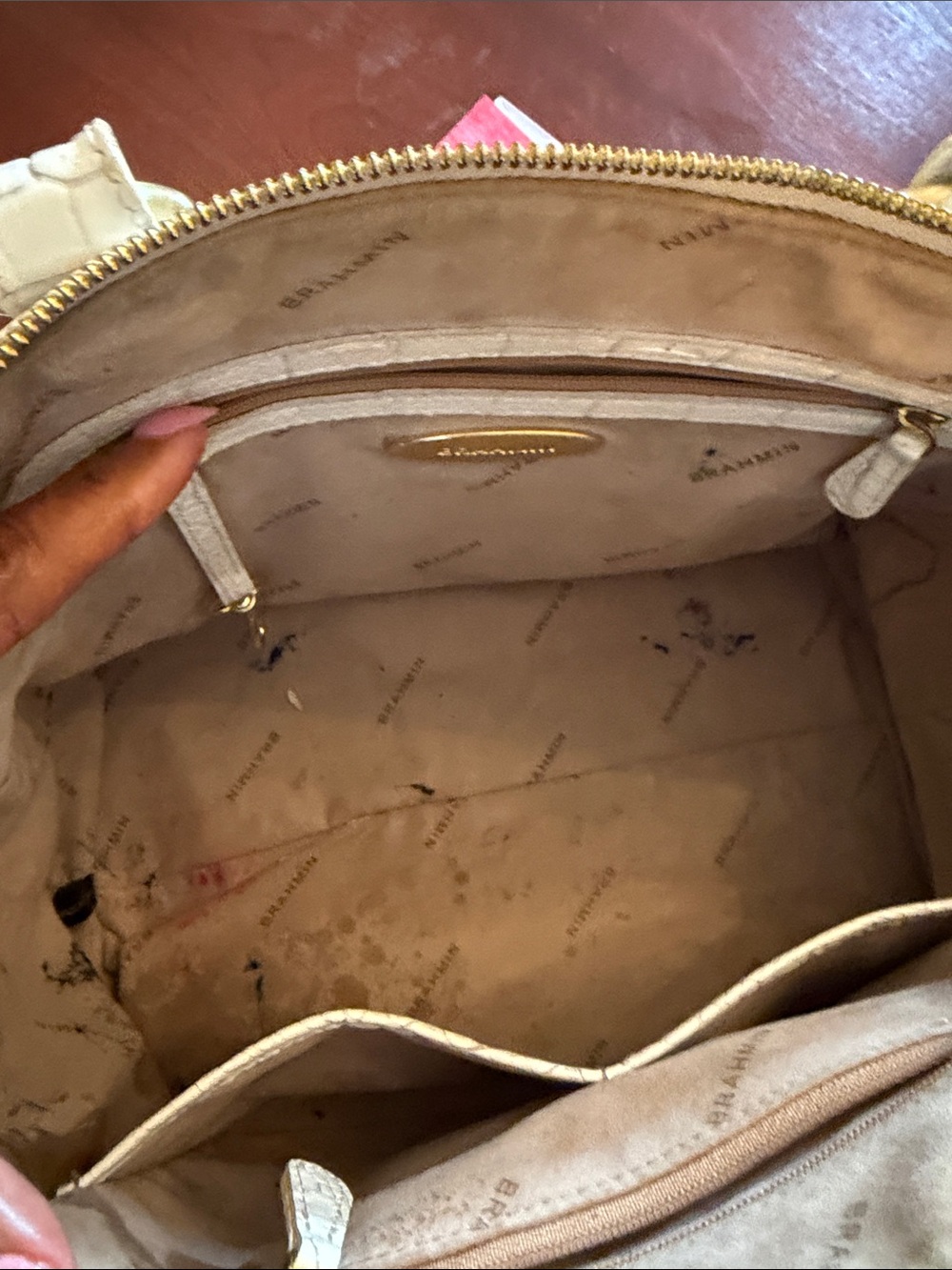 Brahmin Croc-Embossed Satchel White - Picture 6 of 12